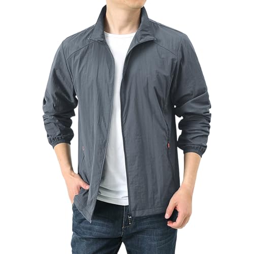Generisch Jacke FüR Herren Sommer Leicht Atmungsaktiv Freizeitjacke Sonnenschutz Lockere Passform Softshelljacke Multifunktional Outdoorjacke Stehkragen Sonnenschutzjacke Angeln Camping Wander von Generisch