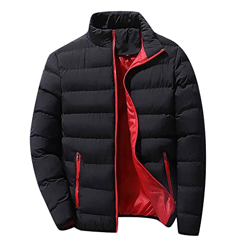 Generisch Jacke Herren, Pufferjacke Winterjacke Warme Leichte Reißverschlusstasche Stehkragen Steppjacke Kapuzen Isolierter Daunenjacken Herrenmantel Zum Wandern Herbstjacke Warm College (5XL, Black) von Generisch