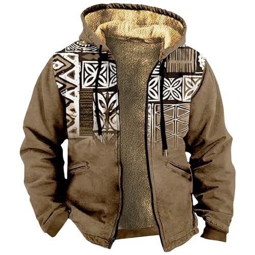 Generisch Jacke Herren, Retro Print Frühling Und Casual Trend Zipper Hooded Jacket Collegejacken Mädchen Jeans Jacken Sommer Männererjacken Daunen Light Daunenjacke Winter Warm (L, Khaki) von Generisch