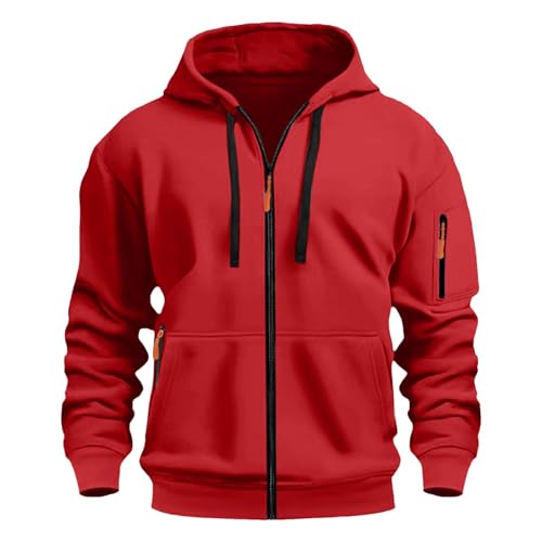 Generisch Jacke Herren Herren Kapuzenstrickjacke Sportjacke Jogging Hoodie Jungen & Männer Sweatshirt Reißverschluss Tasche Multifunktionale Strickjacke Hoodie Rot 3XL von Generisch