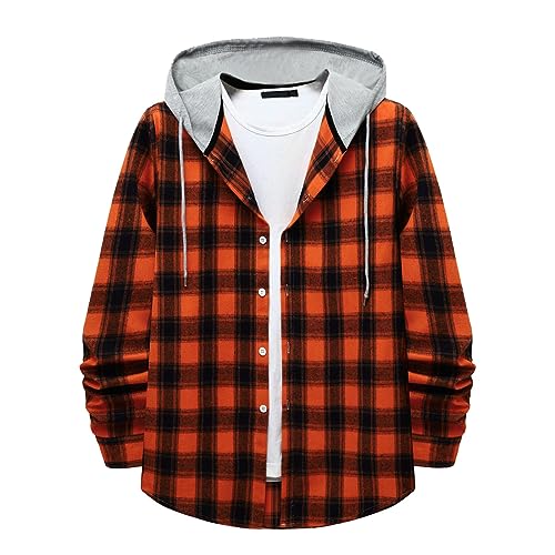 Generisch Jacke Herren Holzfäller, Karo Kariert Hemdjacke Fleece Gefüttert Winterjacke Mit Reißverschluss Holzfäller Männer Felljacke Außen Winter Hemd Rockefeller Motorrad (XXL, Orange) von Generisch