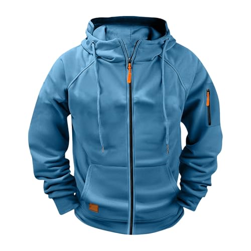 Generisch Jacke Herren Hoodie Herren Reißverschluss Kapuzenjacke Sweatjacke Zip Sweater Casual Arbeitspullover Mit Taschen Und Reißverschluss-Armablage Himmelblau L von Generisch