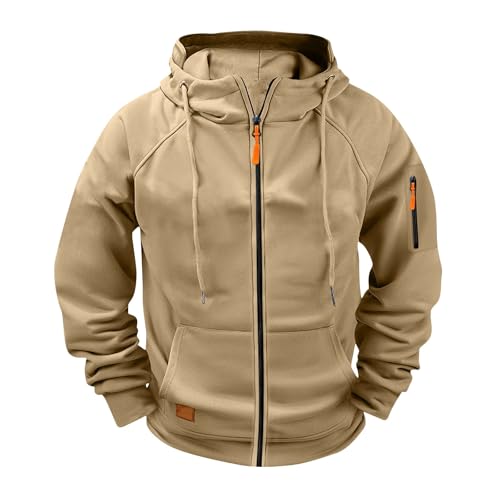 Generisch Jacke Herren Hoodie Herren Reißverschluss Kapuzenjacke Sweatjacke Zip Sweater Casual Arbeitspullover Mit Taschen Und Reißverschluss-Armablage Khaki XL Generisch Jacke Herren Hoodie Herren Reißverschluss Kapuzenjacke Sweatjacke Zip Sweater Casual Arbeitspullover Mit Taschen Und Reißverschluss-Armablage Khaki XL von Generisch