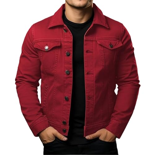Generisch Jacke Herren Jeansjacke für Herren Slim Fit Trucker Vintage Baumwolle Cowboy Tops Mantel mit Taschen und Knopfleiste Übergangs Frühlings Herbstjacke von Generisch