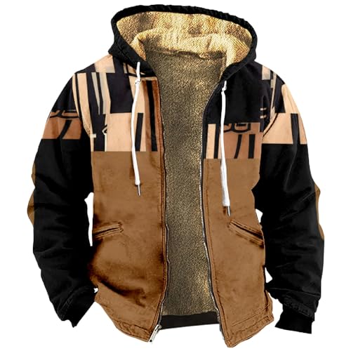 Generisch Jacke Herren Kariert Gefüttert, Hemdjacke Verdicken Kariertes Softshelljacke Plüschfutter Freizeit Hoodie Winterjacke Mit Taschen Holzfällerhemd Gefüttert Fell Hoodie Jacket (4XL, Schwarz) von Generisch