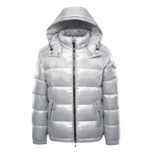 Generisch Jacke Herren Winter, Daunenjacke Herren Warme Parka Mantel Mit Kapuze Winter Schnee Unten Jacken Metall Glänzende Winterdjacke Langarm Wintermantel Mit Reißverschluss von Generisch