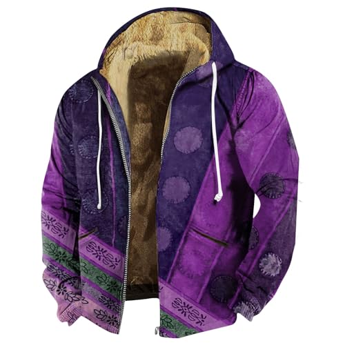 Jacke Herren Winter, Warm Gefüttert Fleece Winterparka Winddicht Outdoor Übergangsjacke Mit Kapuze Wintermantel Softshelljacke Männer Gefüttertreitschuhe Für (XXL, Dark Purple) von Generisch