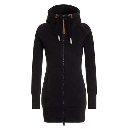 Generisch Jacke Kapuzenpullover Damen Lang Slim Fit Kapuzenjacke Hochkragen Elegante Hoodie Straight Zip Übergangsjacke Langarm Outdoor Sweatjacke Damen-Jacken Taschen Warm Mantel Tops von Generisch