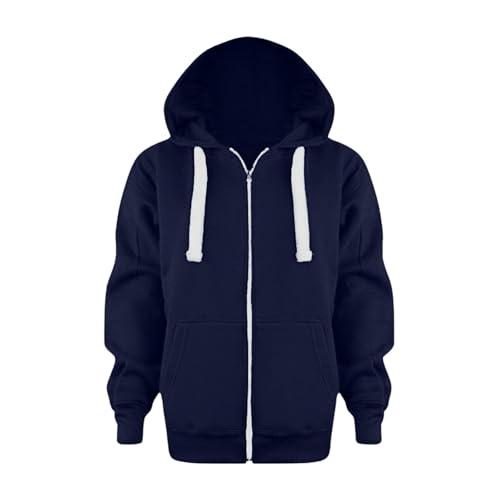 Generisch Jacke Kinder Jungen Zip Up Hoodie Sweatjacke Langarm Kapuzenjacke Kapuzenpullover Mit Reißverschluss Casual Kapuzen Sweatshirt Einfarbig Pullover Weich Sweatjacke Navy 130 von Generisch