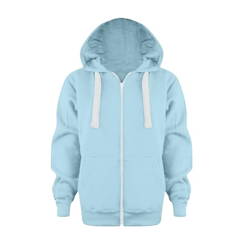 Generisch Jacke Kinder Jungen Zip Up Hoodie Sweatjacke Langarm Kapuzenjacke Kapuzenpullover Mit Reißverschluss Casual Kapuzen Sweatshirt Einfarbig Pullover Weich Sweatjacke Sky Blue 130 von Generisch