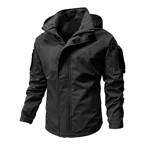 Generisch Jacket For Men, Herren Wasserdicht Atmungsaktiv Leichte Regenmantel Mit Kapuze Windbreaker Outdoorjacke Für Männer Motorrad Regenbekleidung Lang Regenjacke Jacket (XXL, Schwarz) von Generisch