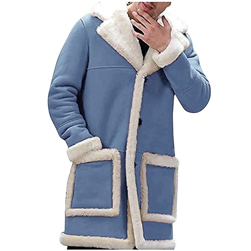 Generisch Jacket For Men, Men's Casual Cardigan Fleece Lined Solid Buttons Wool Long Sleeve Trench Coat Jacket Men Fleecepulli Damen Corduroy Jacket Tarn Pufferjacke Jas Single Day Angebote (L, Blau) von Generisch