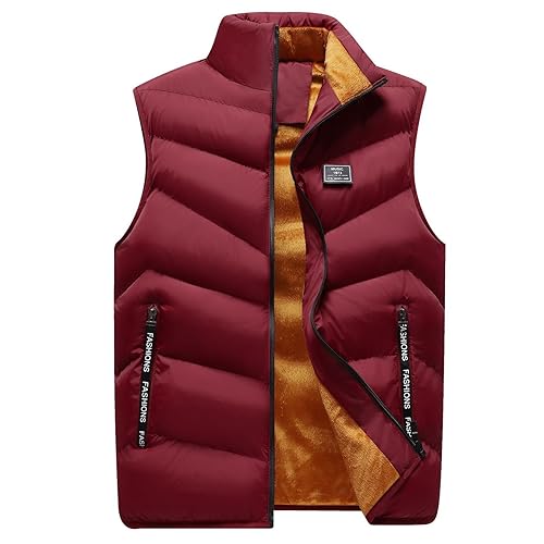 Generisch Jacket Herren, Men Autumn Winter Fashion Stand Collar Color Waistcoat Vest Jacket Top Winterjacke Windbreaker Damen Gefüttert Arbeits Jacke Gebraucht Xl Leichte Blouson Denim (XL, Red) von Generisch