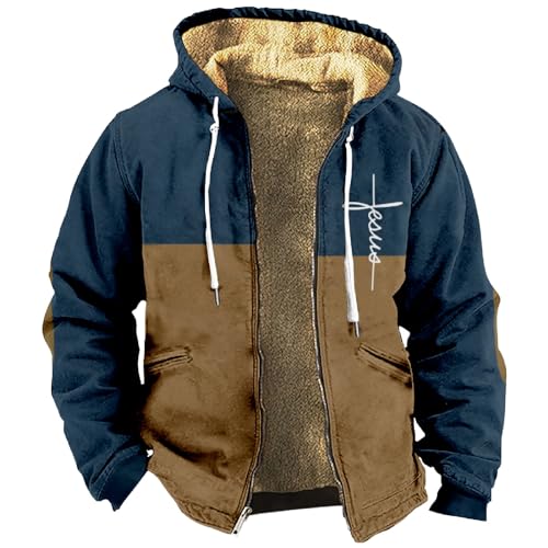 Generisch Jacket Men, Herren Verdicken Kariertes Softshelljacke Plüschfutter Freizeit Hoodie Winterjacke Mit Taschen Holzfäller Jacken Für Gefütterte Kariert-Hemd Teddyjacke (S, Royal Blue) von Generisch