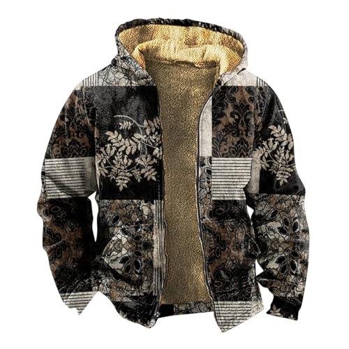 Generisch Jaket Für Herren Winter, Hemdjacke Kariertes Winterjacke Thermohemd Fleece Gefüttert Freizeit Jacke Mit Kapuze Karrierte Motorrad Hemd Karierte Männer Schwarz (L, Schwarz) von Generisch