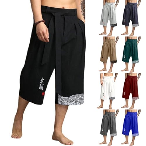 Generisch Japanische Kimono-Hose Baumwolle und Leinen Traditionelle Badehose Weich Bequem Sommershorts mit Drawstring Gummibund Kungfu Yoga Kurze Hose Casual Schlafhose 2025 Trainingshorts von Generisch