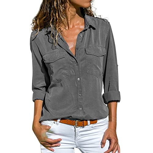 Generisch Jeans Bluse Für Damen, Button Down Langarm Casual Elegant Blusenshirt Hemdbluse Modern Oversize Slim Fit Damenblusen Jeanshemd mit Brusttaschen Western Jeansbluse Denim Hemd Generisch Jeans Bluse Für Damen, Button Down Langarm Casual Elegant Blusenshirt Hemdbluse Modern Oversize Slim Fit Damenblusen Jeanshemd mit Brusttaschen Western Jeansbluse Denim Hemd von Generisch