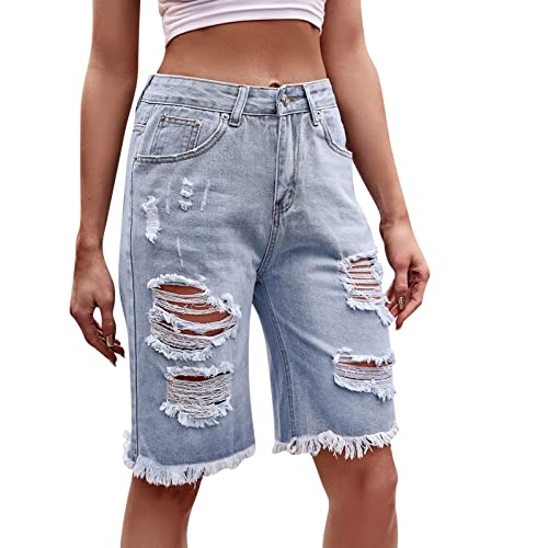 Generisch Jeans Damen High Waist Jeansshorts Sommer Casual Jeans,Damen Denim Shorts Mittlere Taille Crimpen Hotpants Ripped Jeansshorts für Sommer von Generisch