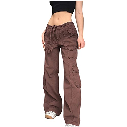 Jeans Hosen Damen Baggy Cargo Hose Y2K Freizeithose Denim Bootcut Jeans Straight Schlaghose Herbst Cargohose 3/4 7/8 Länge Jeanshose High Waist Jeanshose Große Größen Jogginghose Loose Bein von Generisch