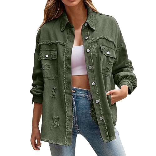 Generisch Jeans Jacken für Damen Oversize Jeans Jacken College Jacke Lang Ausgefallene Jeansjacke Jeanshemd Leicht Dünne Jeansbluse Übergangsjacke Elegant Große Größen Dünne Jacke von Generisch