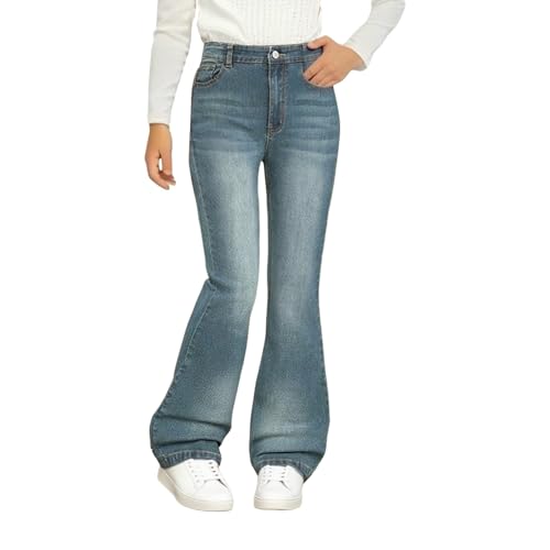 Generisch Jeans Mädchen Hohe Taille Denim Slim-Fit-Stretch-Schlaghose Jeanshose Kinder Freizeithose Outdoor Casual Flare Pants 140 von Generisch