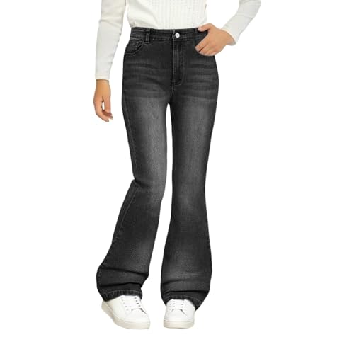 Generisch Jeans Mädchen Hohe Taille Denim Slim-Fit-Stretch-Schlaghose Jeanshose Kinder Freizeithose Outdoor Casual Flare Pants 140 von Generisch
