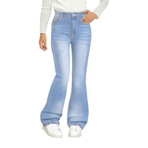 Generisch Jeans Mädchen Hohe Taille Denim Slim-Fit-Stretch-Schlaghose Jeanshose Kinder Freizeithose Outdoor Casual Flare Pants 140 von Generisch