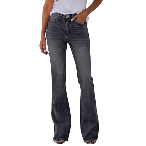 Generisch Jeans Mit Gummizug Damen Damen Flared Jeans Wide Leg High Waist Jeanshose Stretch Slim Jeanshosen Leichte Straight Leg Denim Pants Mit Taschen Baggy Schlupfjeans von Generisch