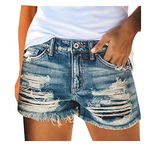 Generisch Jeans Shorts Damen mit Löchern Sommer Kurze Jeanshose Denim Shorts mit Taschen High Waist Jorts Hotpants Stretch Skinny Causal Strandhose Sommerhose Große Größen Freizeithose von Generisch