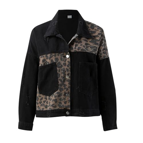 Generisch Jeanshemd Damen Jeansjacke Schwarz Design Reguläre Mantel Lange Ärmel Vintage Jacke Denim Übergangsjacke Female Knöpfen Mode Jean Mit Tasche Stretch Jeansjacken von Generisch