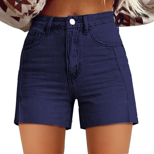 Generisch Jeanshose Damen Kurz Hohe Taille Curvy Denim Short Hotpants Sommer Basic Jeans-Shorts Sommerjeans Freizeit Short Knopfleiste mit Taschen Casual Kruz Hose Outdoorhose Sommershorts_ von Generisch