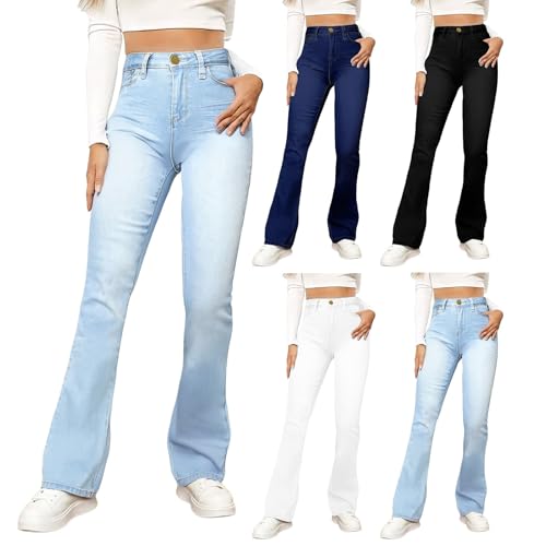 Generisch Jeanshosen Damen High Waist Denimhose In Schmaler Passform Damenjeans Leichte Flared Y2K Boyfriend Jeans Stretch Bequeme Oversized Schlagjeans Waschung Hot Pants Jeans Für Wandern von Generisch