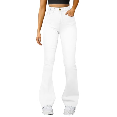 Generisch Jeanshosen Damen High Waist Denimhose In Schmaler Passform Damenjeans Leichte Flared Y2K Boyfriend Jeans Stretch Bequeme Oversized Schlagjeans Waschung Hot Pants Jeans Für Wandern von Generisch