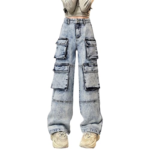 Generisch Jeanshosen für Teenie-Mädchen mit Hoher Taille Zerrissene Süße Hosen Coolem Jeans mit Weitem Bein Mädchen 10 12 (BU3#2, 11-12 Years) von Generisch