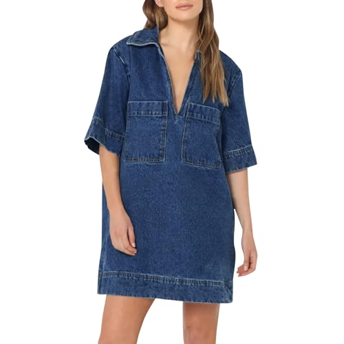 Generisch Jeanskleid Damen Sommer Kurz Sommerkleid Damen Elegant V Ausschnitt Kleider Damen Sommer mit Taschen Tunika Kleid Halbarm Sommerkleider Damen Leicht Und Luftig Minikleider Lose Strandkleid Generisch Jeanskleid Damen Sommer Kurz Sommerkleid Damen Elegant V Ausschnitt Kleider Damen Sommer mit Taschen Tunika Kleid Halbarm Sommerkleider Damen Leicht Und Luftig Minikleider Lose Strandkleid von Generisch