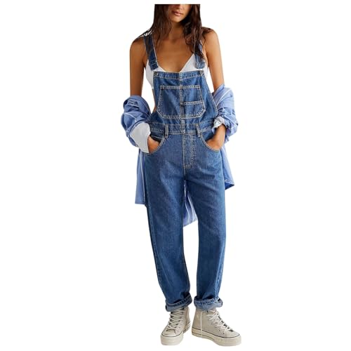 Generisch Blaue Latzhose Damen Ärmellos Arbeitshose Hosenanzug Sommer Y2k Jumpsuits Overalls Stretch Jeanslatzhose Baggy Jeans Teenager Mädchen von Generisch