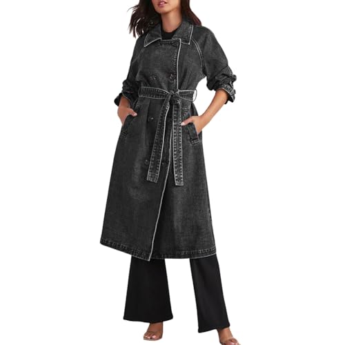 Generisch Jeansmantel Damen Mantel Lang Denim Jacke Lässige Jeansjacke Geknöpft Lose Freizeitjacken Übergangsjacke Mode Streetwear Denim-Trenchcoat Outwear Strickjacken Damen-jacken von Generisch