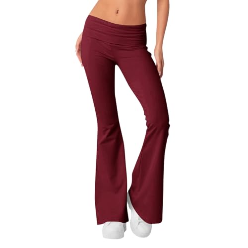 Generisch Jogger Damen, Fashion Yogahose Schlaghosen Blickdicht Slim Low Waisted Flared Leggings Yoga Sweatpants Jogginghosen Für Fitness Leggings Damen Baggy Jogginghose Yogahose (M, Wine) von Generisch