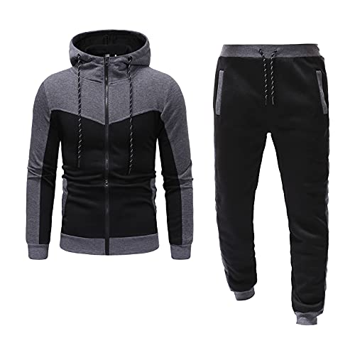 Generisch Jogginganzug, Herren 2 Teilig Herbst Leichte Trainingsanzug Sportanzug Tracksuit Jogging Set Mit Hoodie Und Hose Sport Anzug Übergröße Track Suits Baumwolle Set (3XL, Dunkelgrau) von Generisch