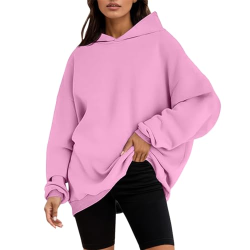 Generisch Jogginganzug Damen, Hoodie Damen Oversize Pullover Sweatshirt - Y2K Kapuzenpullover Rundhals Pulli Langarm Sweatjacke Basic Sport Oberteile Mit Tasche Tops Streetwear,S-XXL von Generisch