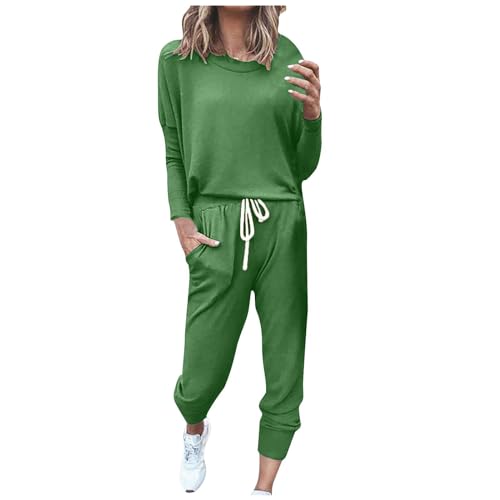 Generisch Jogginganzug Damen Baumwoll Trainingsanzug Set Langarm Pullover Und Regular Hose Freizeitanzug Elegant Farblock Shirt Sportanzug Lang Zweiteiler Outfit Sommer Hausanzug Herbst von Generisch