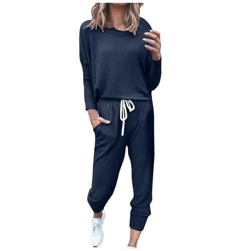 Generisch Jogginganzug Damen Baumwoll Trainingsanzug Set Langarm Pullover Und Regular Hose Freizeitanzug Elegant Farblock Shirt Sportanzug Lang Zweiteiler Outfit Sommer Hausanzug Herbst von Generisch