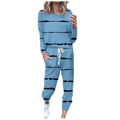 Generisch Jogginganzug Damen Baumwoll Trainingsanzug Set Langarm Pullover Und Regular Hose Freizeitanzug Elegant Farblock Shirt Sportanzug Lang Zweiteiler Outfit Sommer Hausanzug Herbst von Generisch