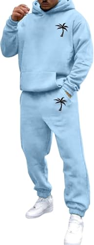 Generisch Jogginganzug Damen Herren 2-Teilig Trainingsanzug Set Palmendruck Y2K Pullover Hoodies + Jogginghose Set Männer Winter Baggy Sportanzug Freizeitanzug Sweatshirt Anzug Tracksuit von Generisch
