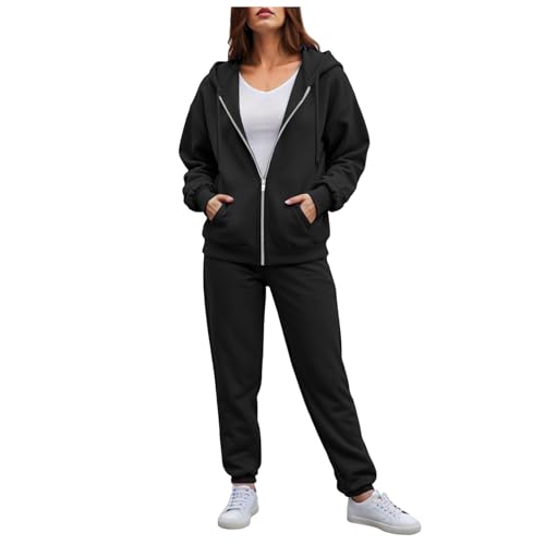 Generisch Jogginganzug Damen Lang Freizeitanzug Trainingsanzug Frauen Sportanzug Fitnessanzug mit Taschen Tracksuit Colour Homewear Präsentationsanzug Hausanzug Zip Jacke Hose (XL) von Generisch
