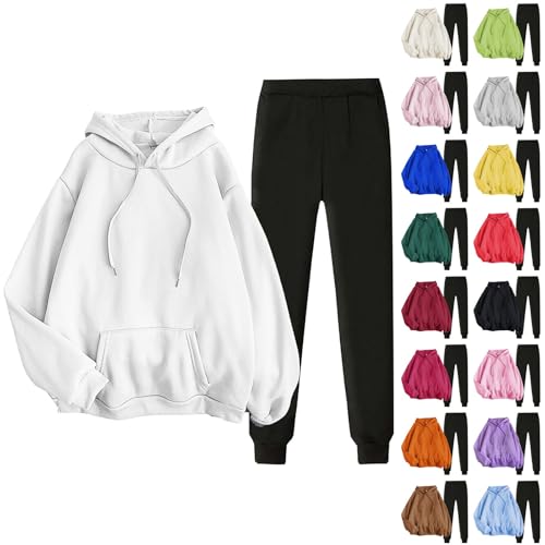 Generisch Jogginganzug Damen Set Trainingsanzug Herbst/Winter Fleece Warme Sportanzug Kapuzenpullover Und Schwarz Jogginghose 2 Teilig Outfit Outdoor Casual Loungewear Weichem Freizeitanzug von Generisch