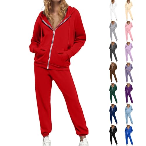 Generisch Jogginganzug Damen Set Trainingsanzug Zweiteiler Frauen Sport Anzug Zipper Hoodie Sweatjacke + Jogginghose Langarmes Activewear Workout Set Freizeitanzug Kapuzenjacke Sporthose von Generisch