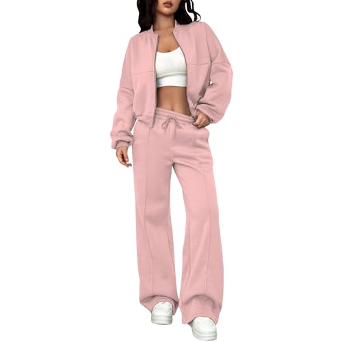 Generisch Jogginganzug Damen Set mit Jacke Hosenanzug Damen Elegant 2 Teilig Kuschelig Hausanzug Damen Weites Bein Zweiteiler mit Reissverschluss Anzug Frauen Im Joggingstyle Freizeitanzug Langarm von Generisch