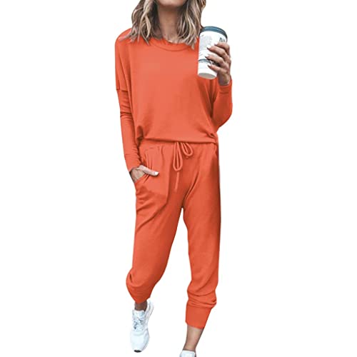 Generisch Jogginganzug Damen Tracksuit Langarm Rundhalsausschnitt Einfarbig Zweiteiler Outfit Frauen Sport Anzug Freizeitanzug Hoodie Jogger Trainingsanzug Set Sweatshirt & Jogginghose von Generisch