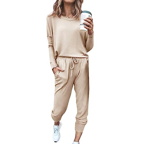 Generisch Jogginganzug Damen Tracksuit Langarm Rundhalsausschnitt Einfarbig Zweiteiler Outfit Frauen Sport Anzug Freizeitanzug Hoodie Jogger Trainingsanzug Set Sweatshirt & Jogginghose von Generisch